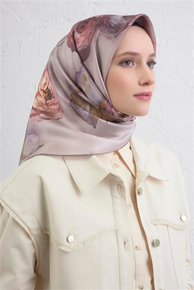 Armine Çiçek Desenli Saf İpek Twill Eşarp 9419D 06