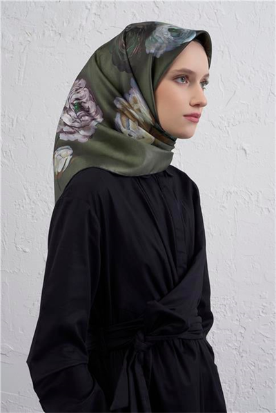 Armine Çiçek Desenli Saf İpek Twill Eşarp 9419D 50