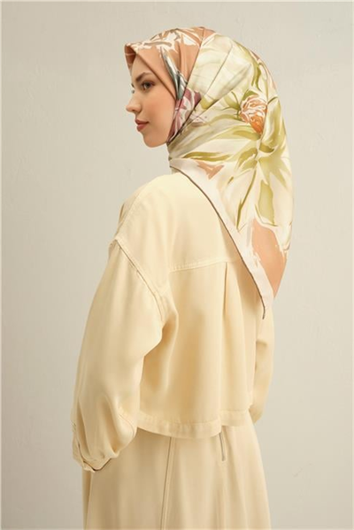 Armine Çiçek Desenli Saf İpek Twill Eşarp 9337D 04
