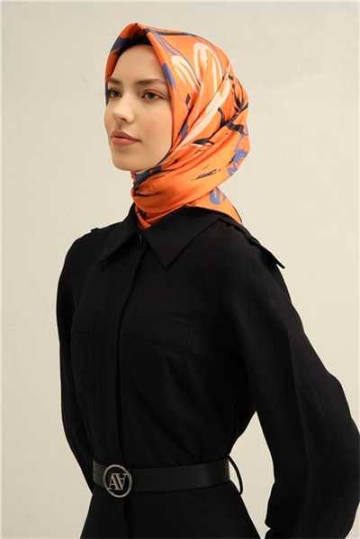 Armine Çiçek Desenli Saf İpek Twill Eşarp 9322D 38