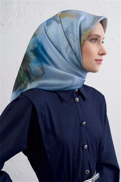 Armine Çiçek Desenli Saf İpek Twill Eşarp 9426D 02
