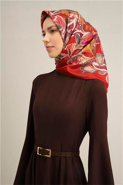 Armine Çiçek Desenli Saf İpek Twill Eşarp 9332D 85