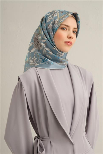 Armine Çiçek Desenli Saf İpek Twill Eşarp 9347D 05