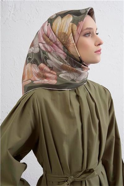 Armine Çiçek Desenli Saf İpek Twill Eşarp 9403D 80