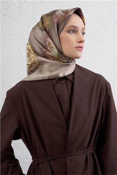 Armine Çiçek Desenli Saf İpek Twill Eşarp 9419D 35