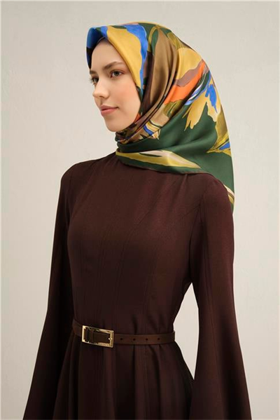 Armine Çiçek Desenli Saf İpek Twill Eşarp 9340D 54