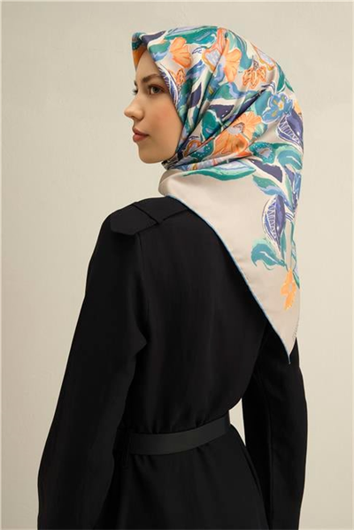 Armine Çiçek Desenli Saf İpek Twill Eşarp 9332D 81