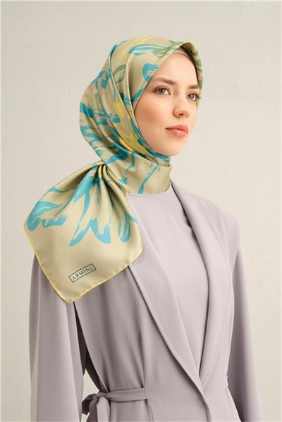Armine Çiçek Desenli Saf İpek Twill Eşarp 9322D 12