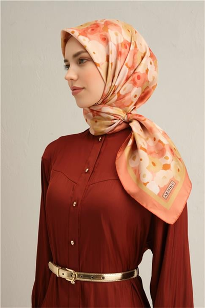 Armine Çiçek Desenli Saf İpek Twill Eşarp 9300D 55