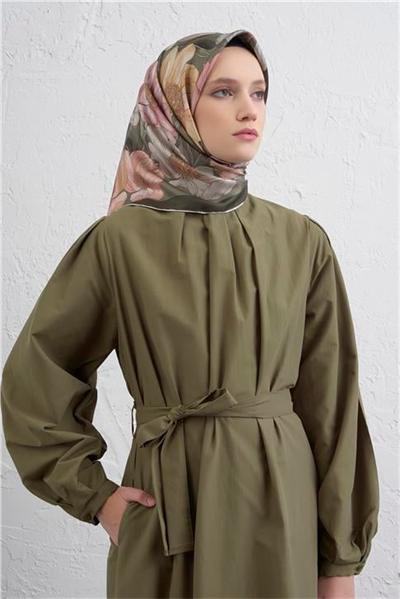 Armine Çiçek Desenli Saf İpek Twill Eşarp 9403D 80