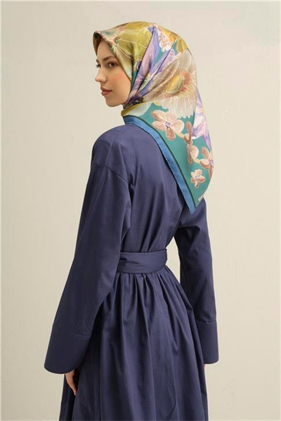 Armine Çiçek Desenli Saf İpek Twill Eşarp 9318D 35