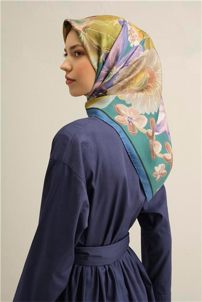 Armine Çiçek Desenli Saf İpek Twill Eşarp 9318D 35