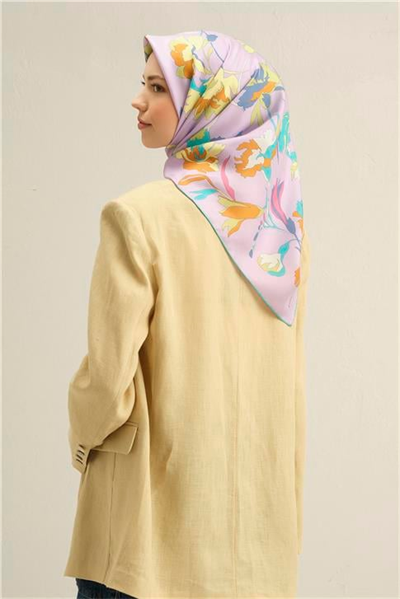 Armine Çiçek Desenli Saf İpek Twill Eşarp 9342D 56