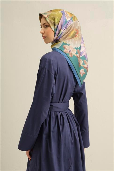 Armine Çiçek Desenli Saf İpek Twill Eşarp 9318D 35