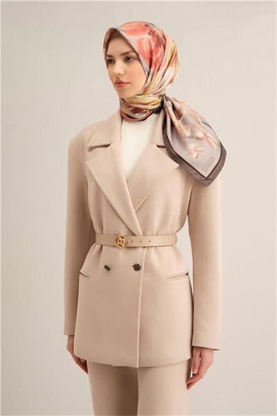 Armine Çiçek Desenli Saf İpek Twill Eşarp 9318D 34