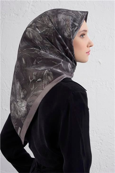 Armine Çiçek Desenli Saf İpek Twill Eşarp 9409D 07