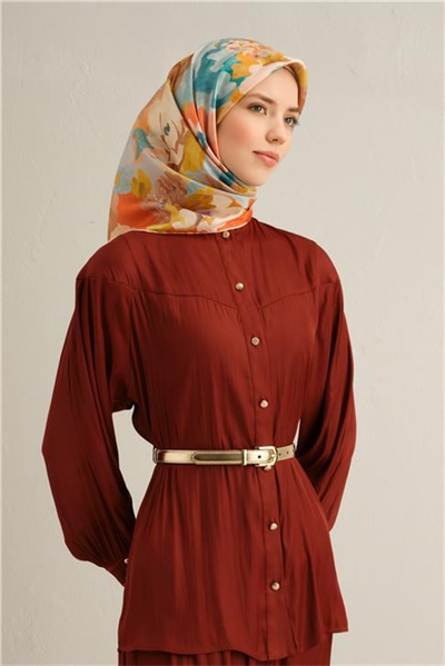 Armine Çiçek Desenli Saf İpek Twill Eşarp 9334D 80