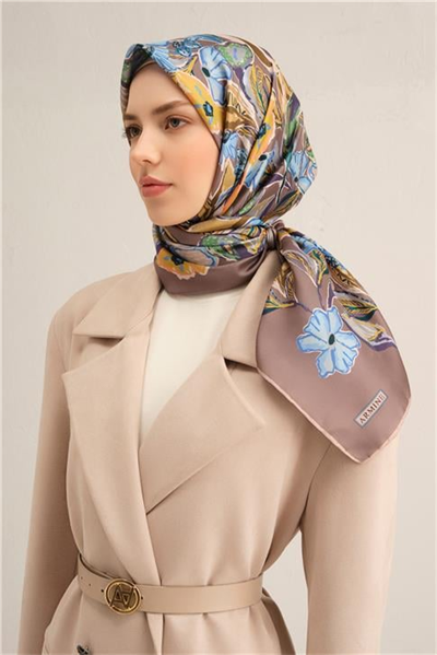 Armine Çiçek Desenli Saf İpek Twill Eşarp 9332D 35