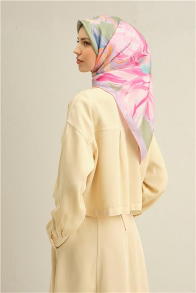 Armine Çiçek Desenli Saf İpek Twill Eşarp 9337D 54