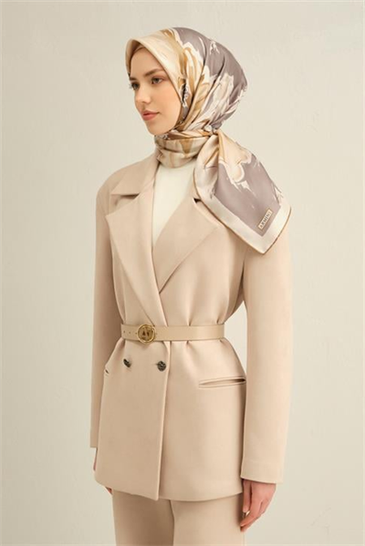 Armine Çiçek Desenli Saf İpek Twill Eşarp 9337D 07