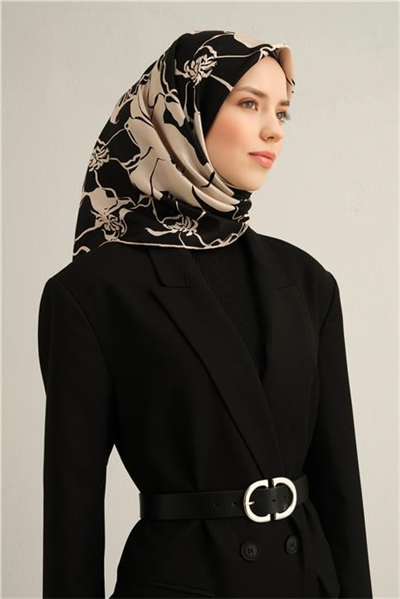 Armine Çiçek Desenli Saf İpek Twill Eşarp 9344D 39
