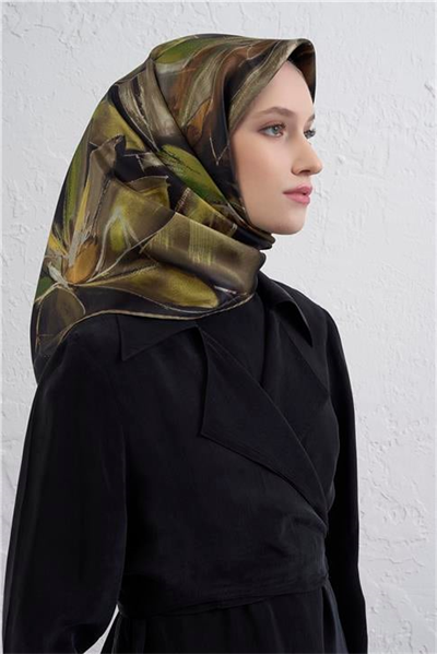 Armine Çiçek Desenli Saf İpek Twill Eşarp 9406D 05