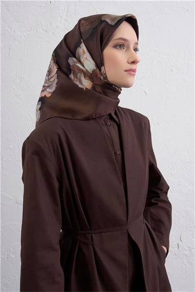 Armine Çiçek Desenli Saf İpek Twill Eşarp 9419D 84