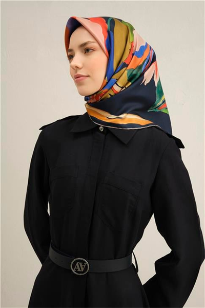 Armine Çiçek Desenli Saf İpek Twill Eşarp 9340D 55