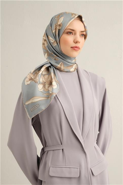 Armine Çiçek Desenli Saf İpek Twill Eşarp 9324D 09