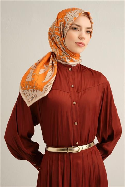 Armine Çiçek Desenli Saf İpek Twill Eşarp 9353D 05