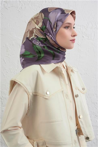 Armine Çiçek Desenli Saf İpek Twill Eşarp 9414D 84
