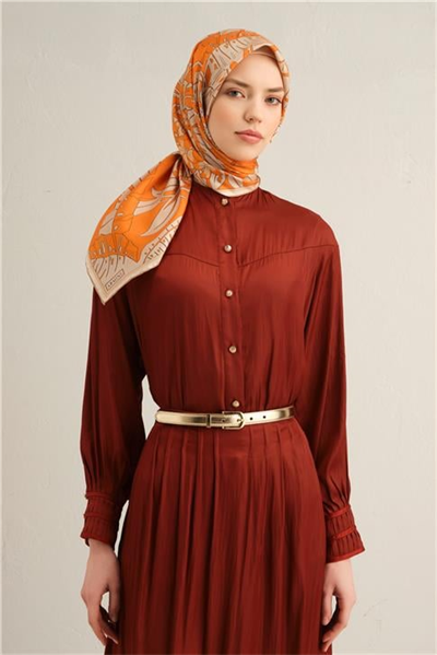 Armine Çiçek Desenli Saf İpek Twill Eşarp 9353D 05