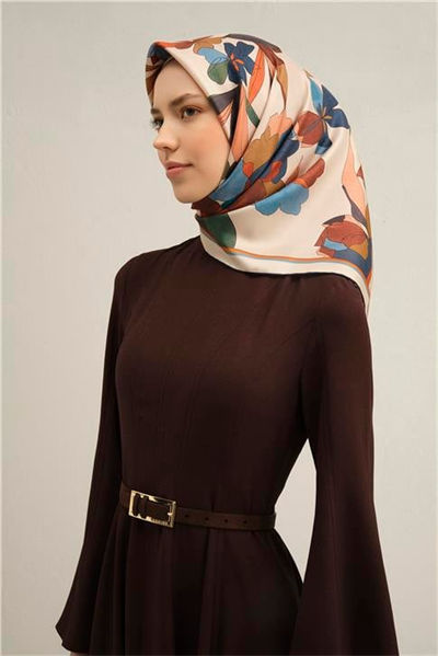 Armine Çiçek Desenli Saf İpek Twill Eşarp 9312D 04