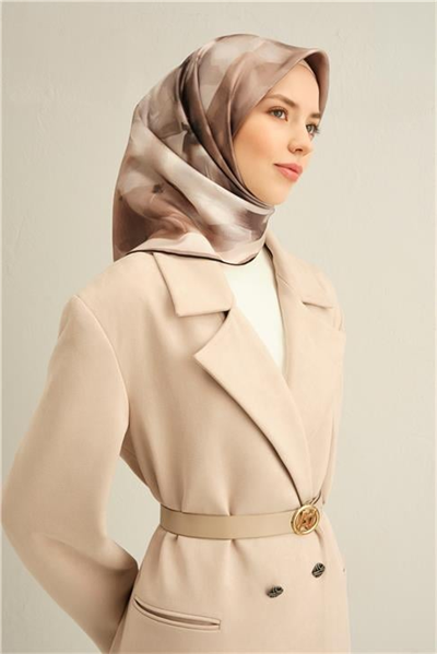 Armine Çiçek Desenli Saf İpek Twill Eşarp 9310D 86
