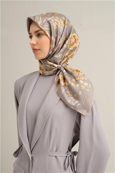 Armine Çiçek Desenli Saf İpek Twill Eşarp 9347D 52