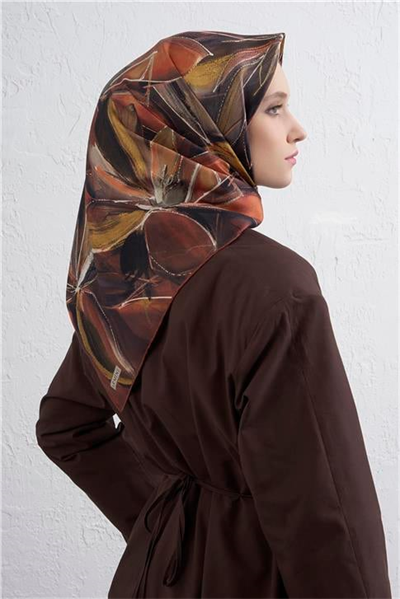 Armine Çiçek Desenli Saf İpek Twill Eşarp 9406D 80