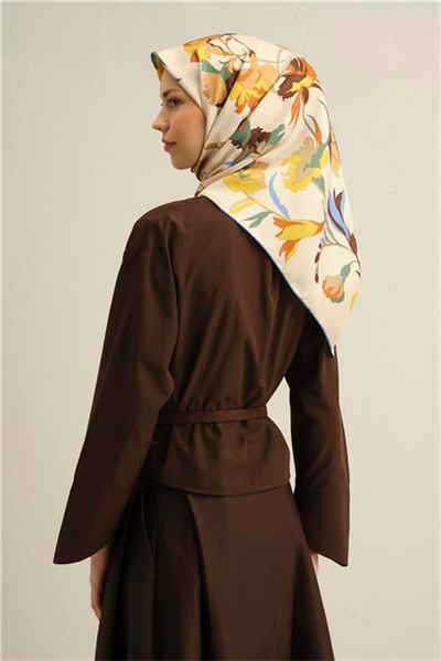 Armine Çiçek Desenli Saf İpek Twill Eşarp 9342D 03