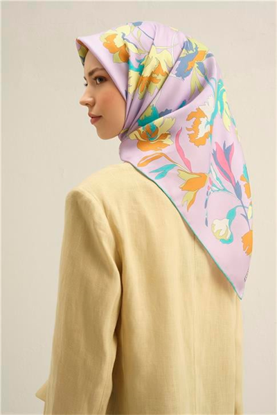 Armine Çiçek Desenli Saf İpek Twill Eşarp 9342D 56