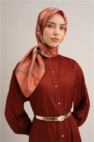 Armine Çiçek Desenli Saf İpek Twill Eşarp 9322D 55