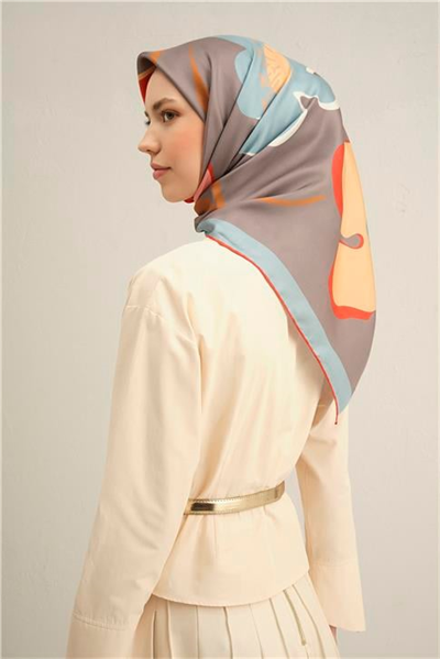 Armine Çiçek Desenli Saf İpek Twill Eşarp 9317D 03
