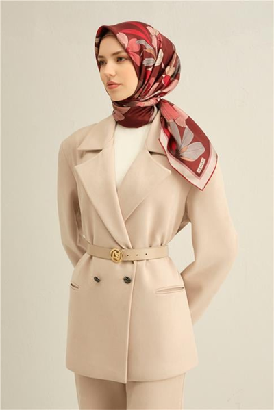 Armine Çiçek Desenli Saf İpek Twill Eşarp 9312D 85
