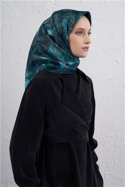 Armine Çiçek Desenli Saf İpek Twill Eşarp 9409D 04