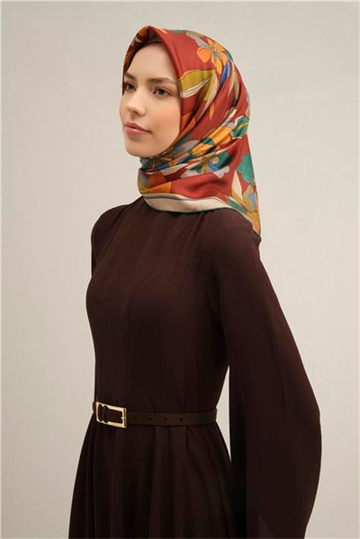 Armine Çiçek Desenli Saf İpek Twill Eşarp 9312D 52