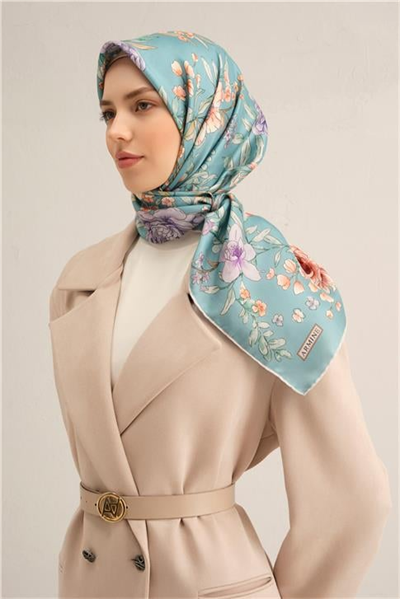 Armine Çiçek Desenli Saf İpek Twill Eşarp 9347D 31