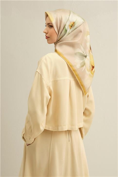 Armine Çiçek Desenli Saf İpek Twill Eşarp 9305D 33