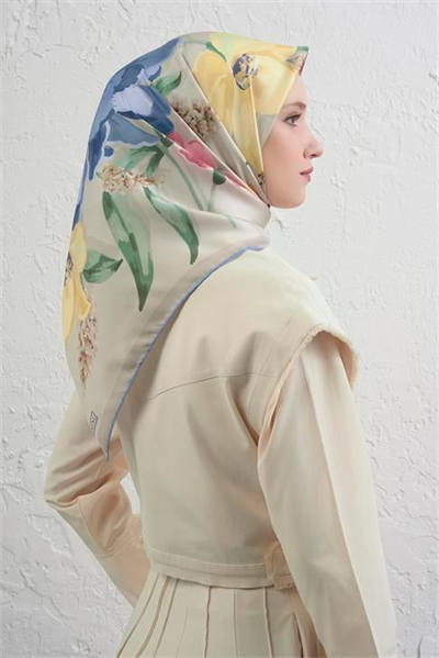 Armine Çiçek Desenli Saf İpek Twill Eşarp 9414D 85