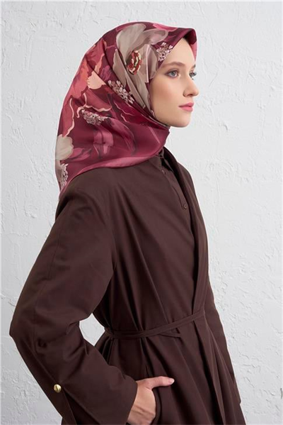 Armine Çiçek Desenli Saf İpek Twill Eşarp 9317D 80