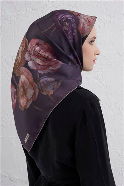 Armine Çiçek Desenli Saf İpek Twill Eşarp 9419D 32
