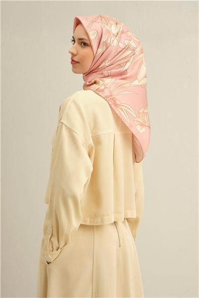 Armine Çiçek Desenli Saf İpek Twill Eşarp 9324D 08