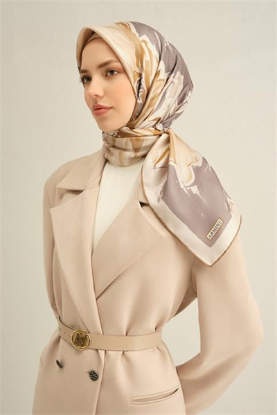 Armine Çiçek Desenli Saf İpek Twill Eşarp 9337D 07